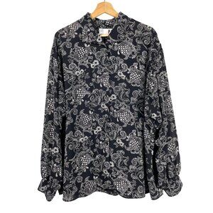 Pendleton Plus Women's Paisley Button Front Blouse Shirt Black Size 22W Vintage